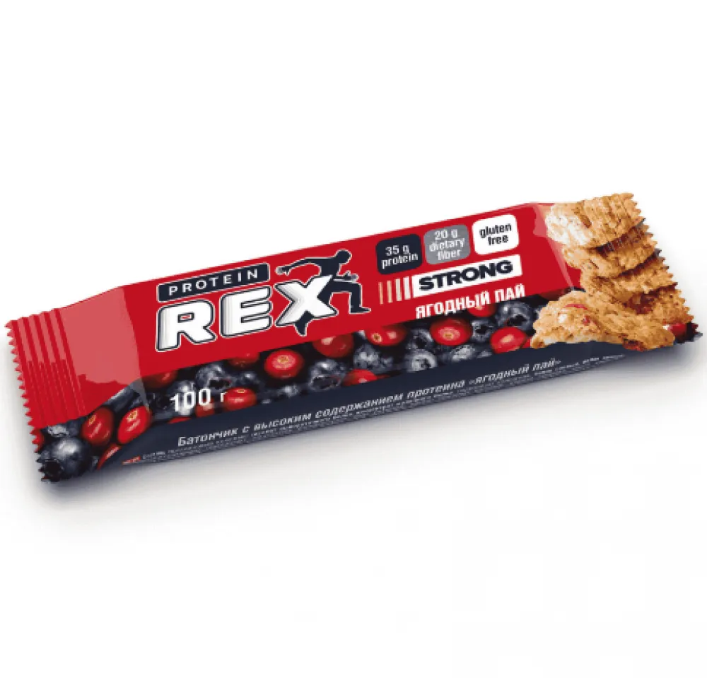 Батончик протеиновый Protein Rex Strong (100гр),Ягодный пай