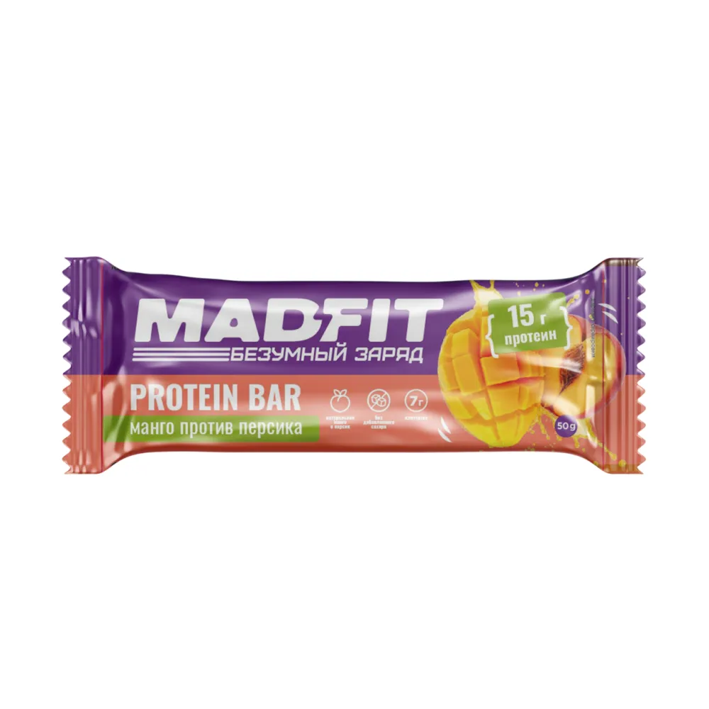Батончик неглазированный "Mad Fit" "Персик-манго" 50гр